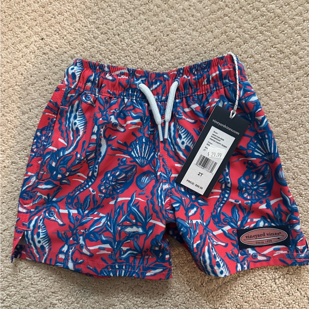 Vineyard Vines Coral and Blue Swim Shorts